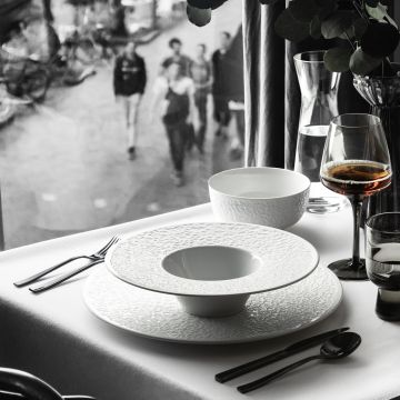 Teller flach 30 cm Relief schmal Nori weiß uni